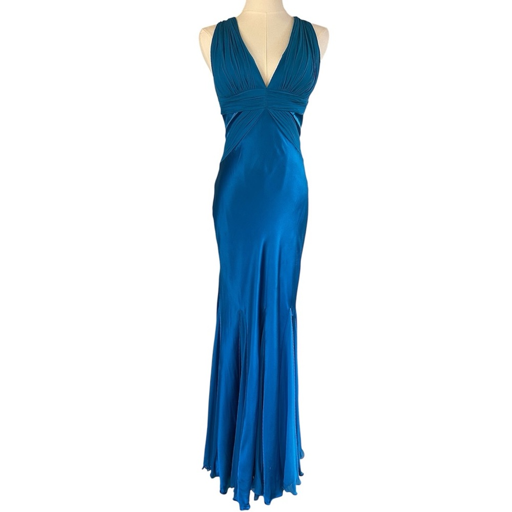 VINTAGE Y2K CACHE Babydoll 100% Silk Halter Prom Dress Fairy Mermaid Gown Size 2